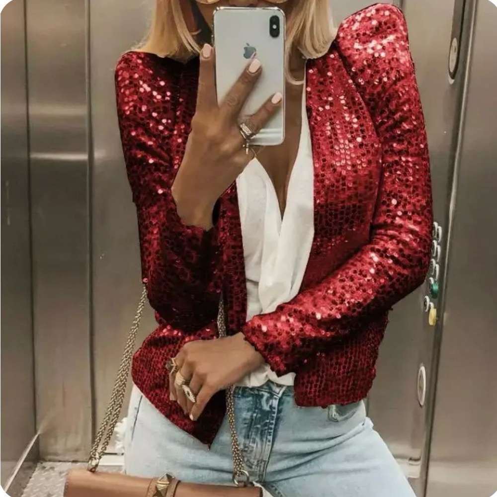 Sequin Red Jacket for Women